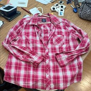 Faded Glory Red Floral Plaid Shirt